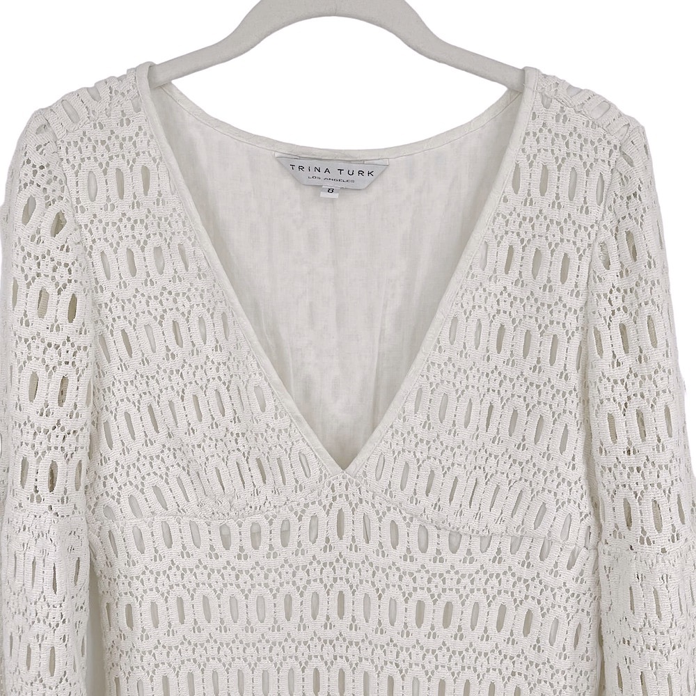 TRINA TURK Off White Cotton Eyelet Crochet Sheath Dress - Size 8 - Picture 3 of 14